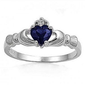Sapphire Claddagh Birthstone, Friendship, Loyalty, Sweetheart Ring, Multi Sizes